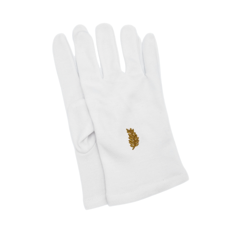 Gants Blancs Maçonniques Brodés – Acacia Or