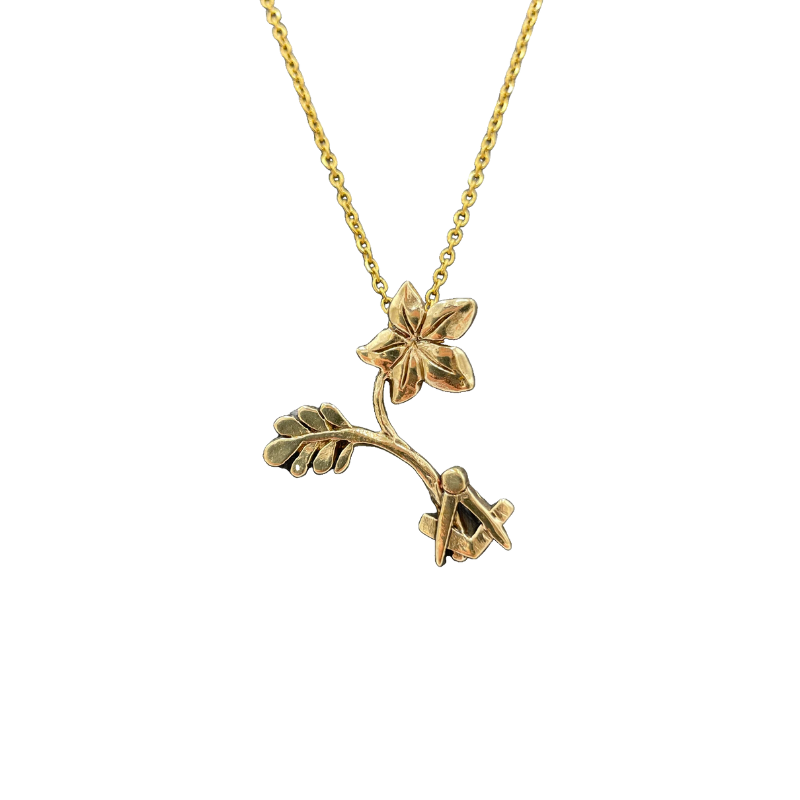 [PENDTRILOR] Pendentif Maçonnique - Équerre-Compas, Feuille d’Acacia et Myosotis - doré