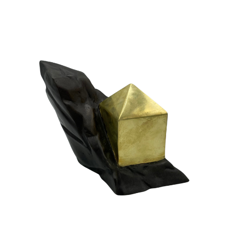 Statue Pierre cubique maçonnique dorée