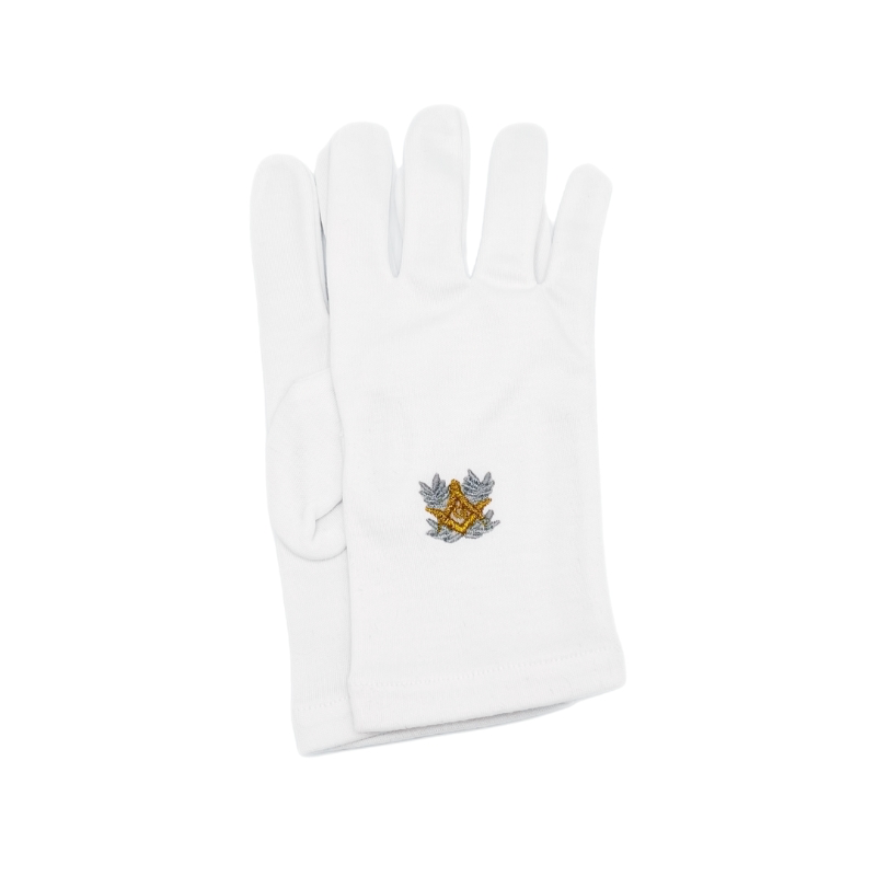 Gants Blancs Maçonnique Équerre Compas Acacia