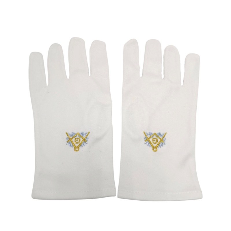 [GANTSBLANCSECACAS] Gants Blancs Maçonniques Équerre Compas Acacia (Taille S - 55)