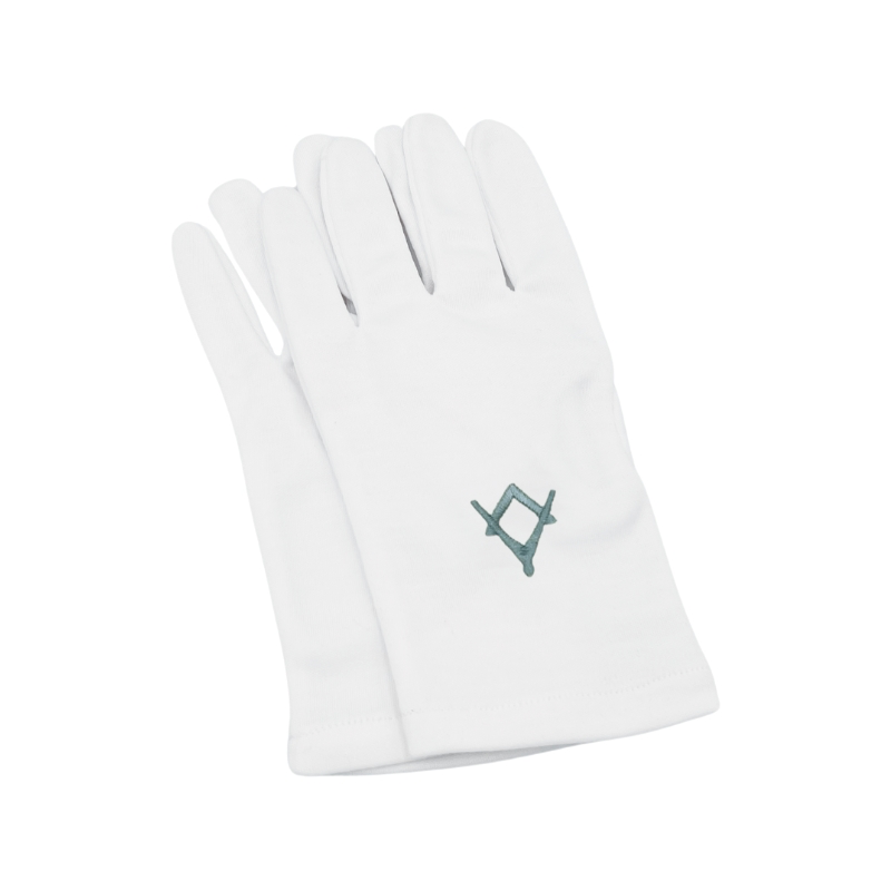 Gants Blancs Maçonniques Équerre Compas – Grade Maître (bleus)
