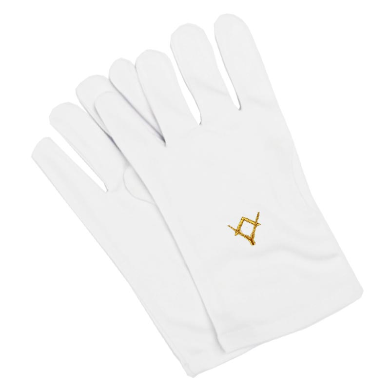 Gants Blancs Maçonniques Équerre Compas – Grade Maître (dorés)